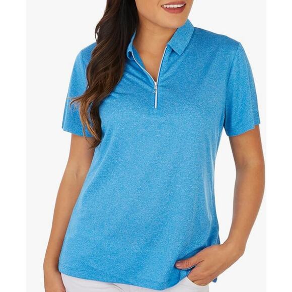 CALLAWAY Womens Golf Polo Shirt Small Blue Heather Quarter Zip Short Sleeve NWT - Picture 2 of 11